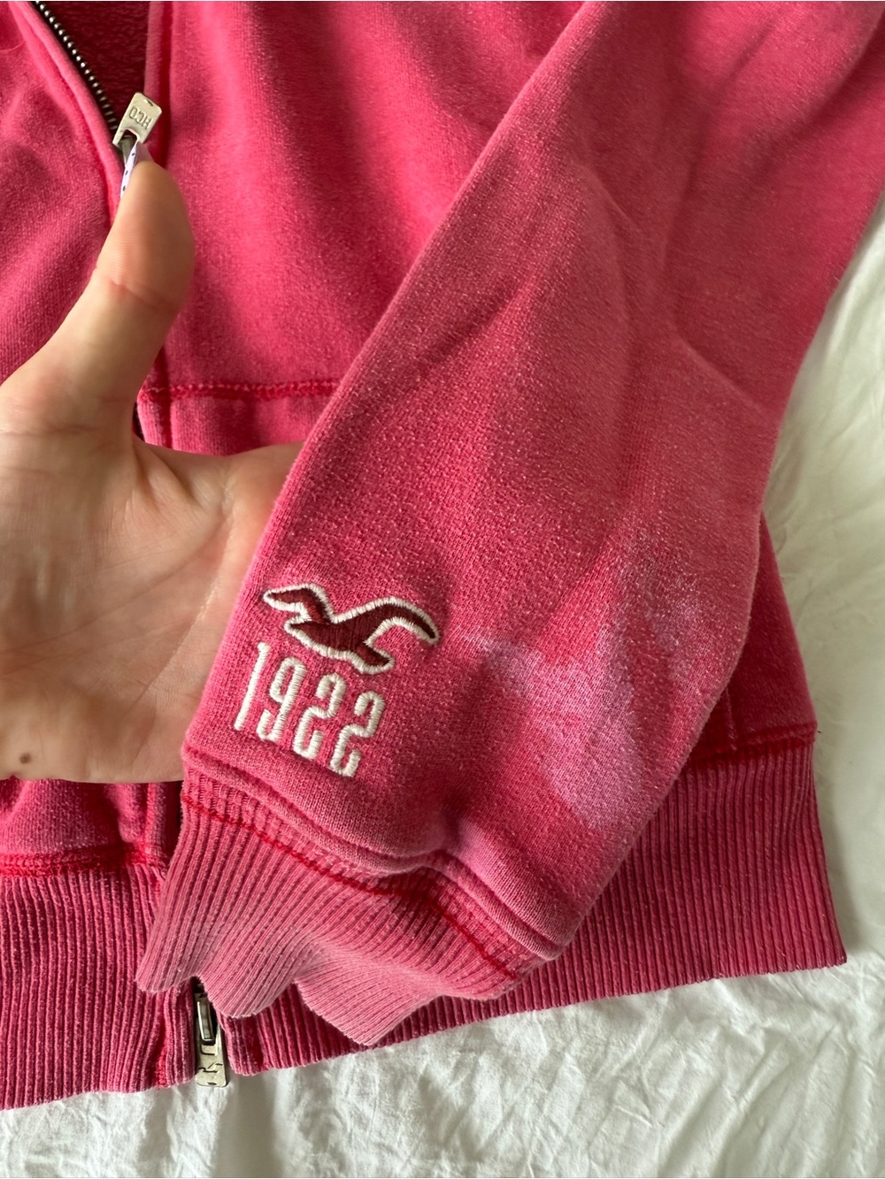 VINTAGE HOLLISTER Y2K Pink Zip Up Embroidered Long sleeve Jacket VTG Sz M - Picture 8 of 9